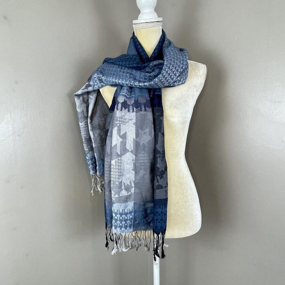 Unisex Multicolored Plaid Acrylic Fringe Scarf  33” x 28” Cotton/Viscose